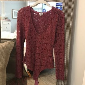 Deep red sexy lace bodysuit